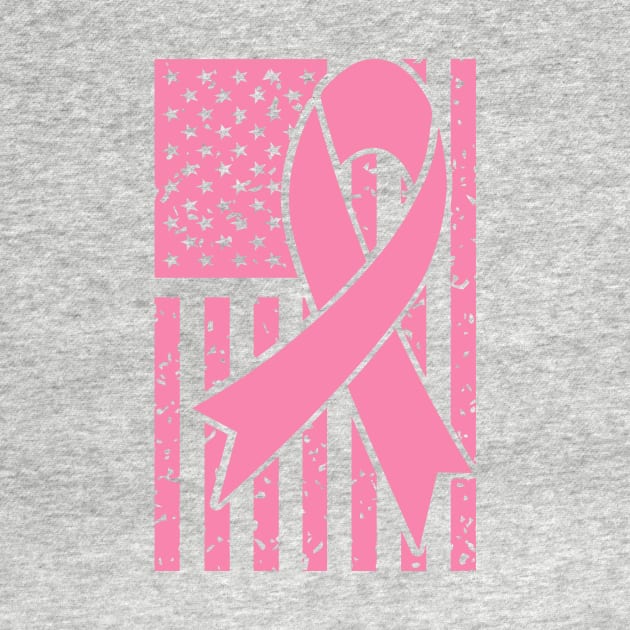 Breast Cancer Ribbon with American Flag by MonarchGraphics